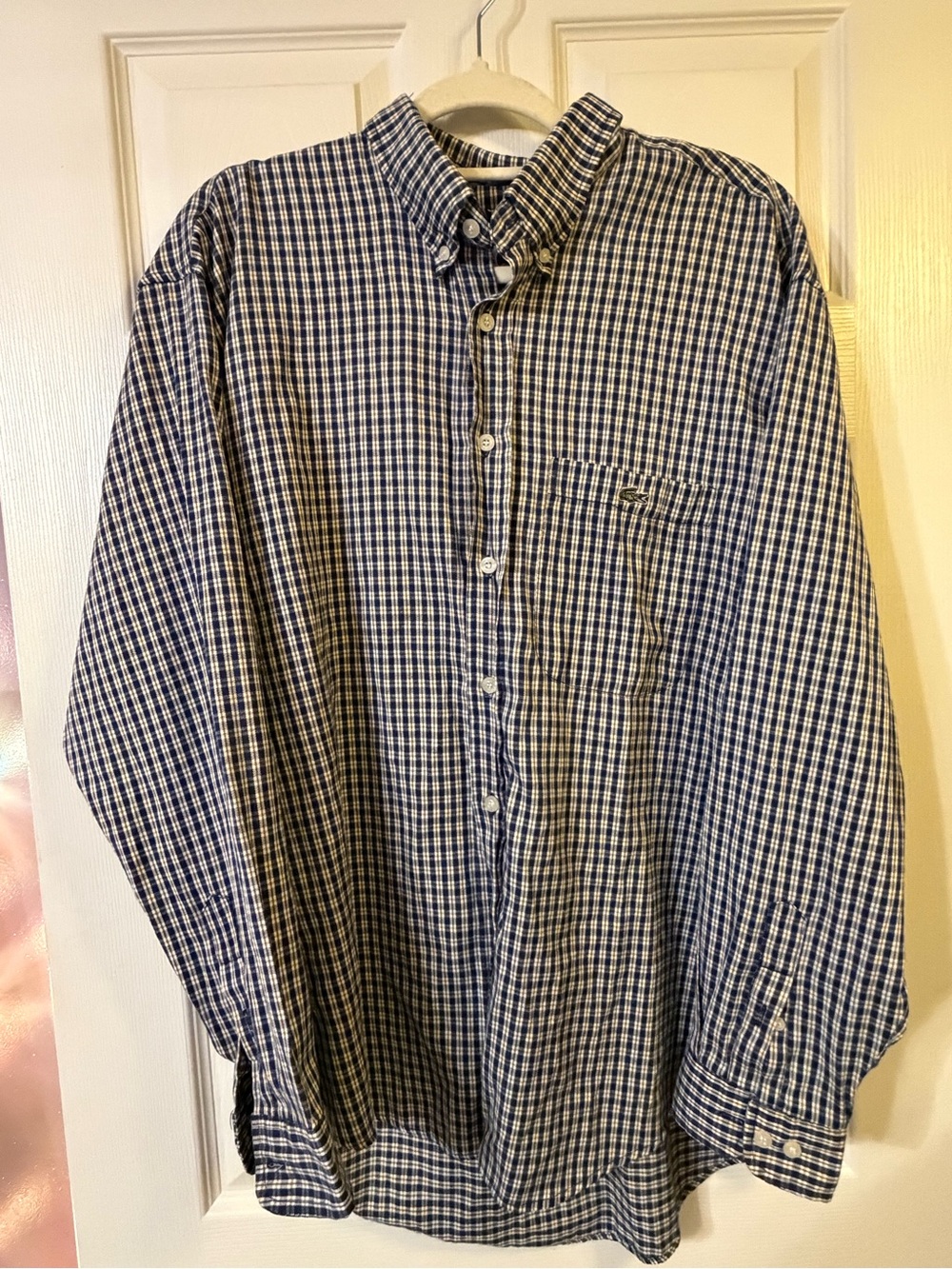 Lacoste Chemise Men's Woven Check Button-Up Shirt Size  2XL Excellent Condition